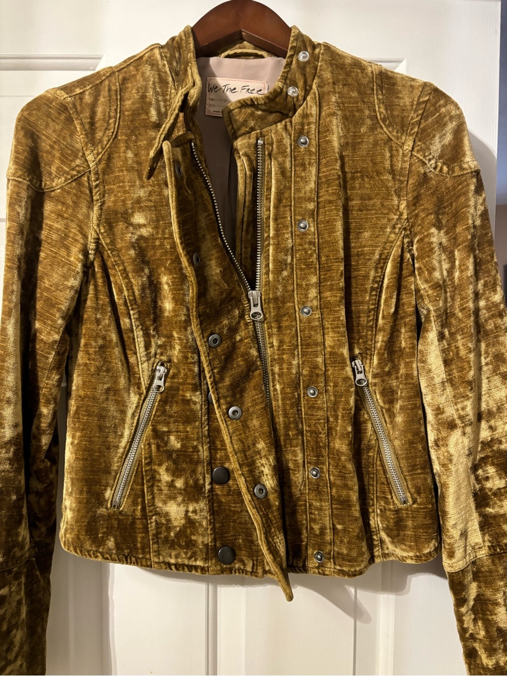 Free People Olive-Gold Velvet Military Jacket